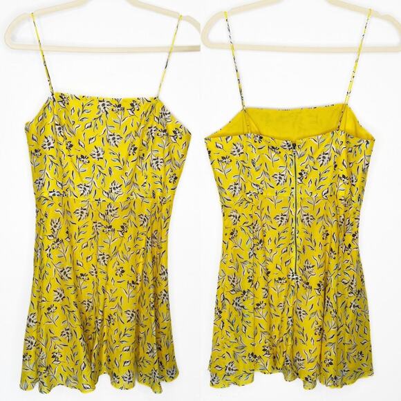 Alice + Olivia Glinda Yellow Floral Cotton Silk Blend Mini Fit and Flare Dress 8 - Picture 4 of 16